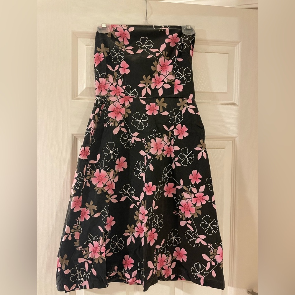 zinc black strapless dress with Pink Floral Print